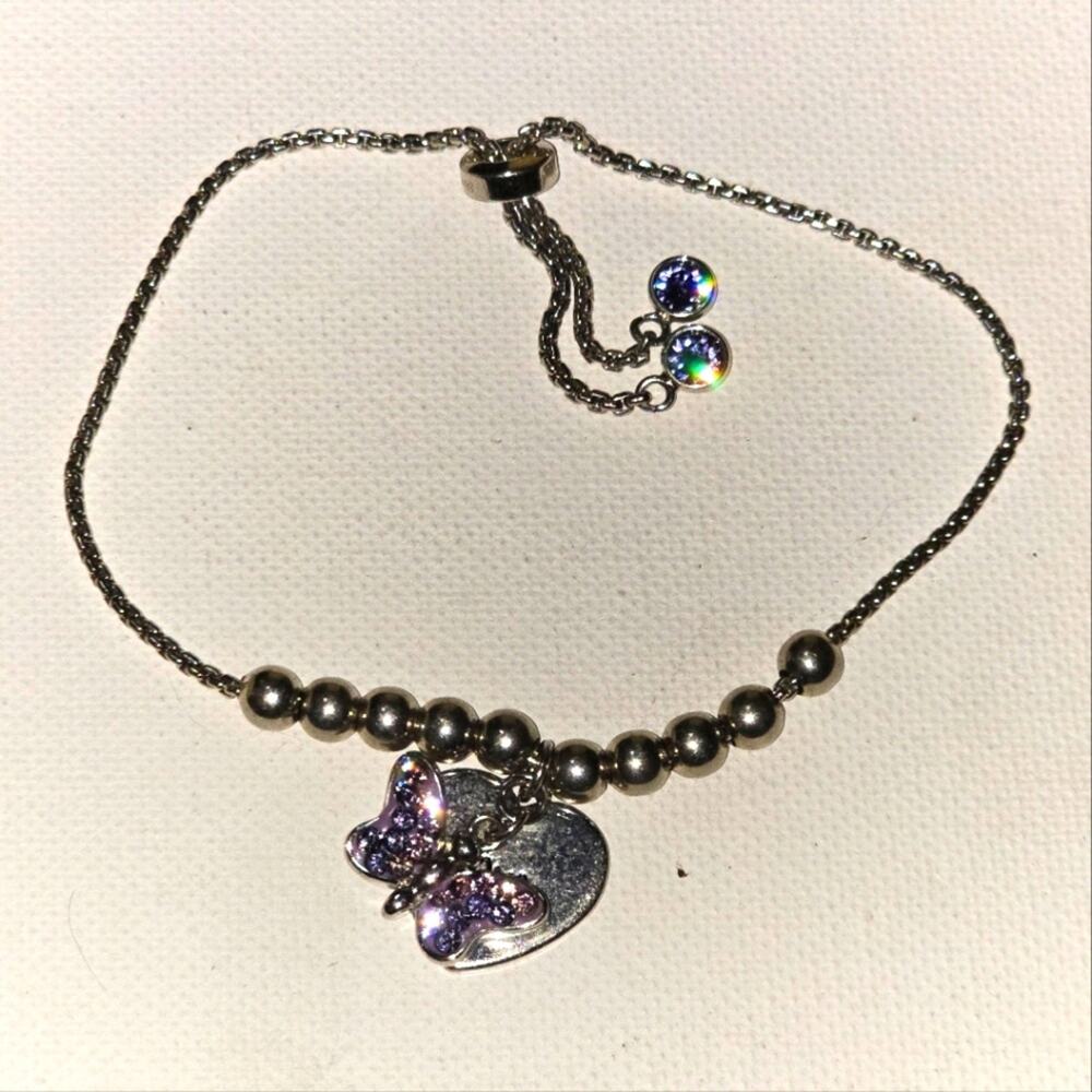 Silver Adjustable Butterfly Charm Bracelet